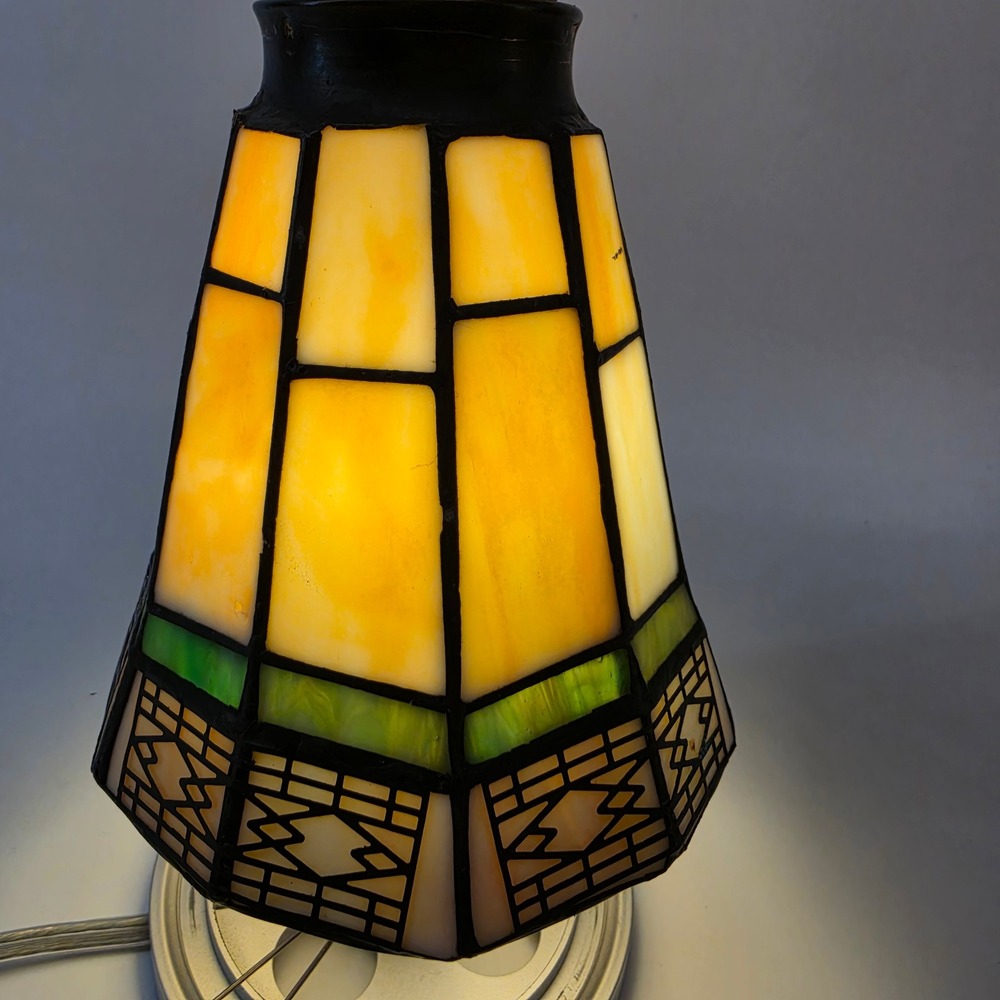 Stained Glass Chandelier Shades Green Band Overlay Set of 3 Antique 2.25" Fitter